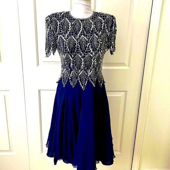 Laurence Kazar Exceptional Vintage Silk Hand Beaded Dress Bridal Formal - Picture 4 of 15